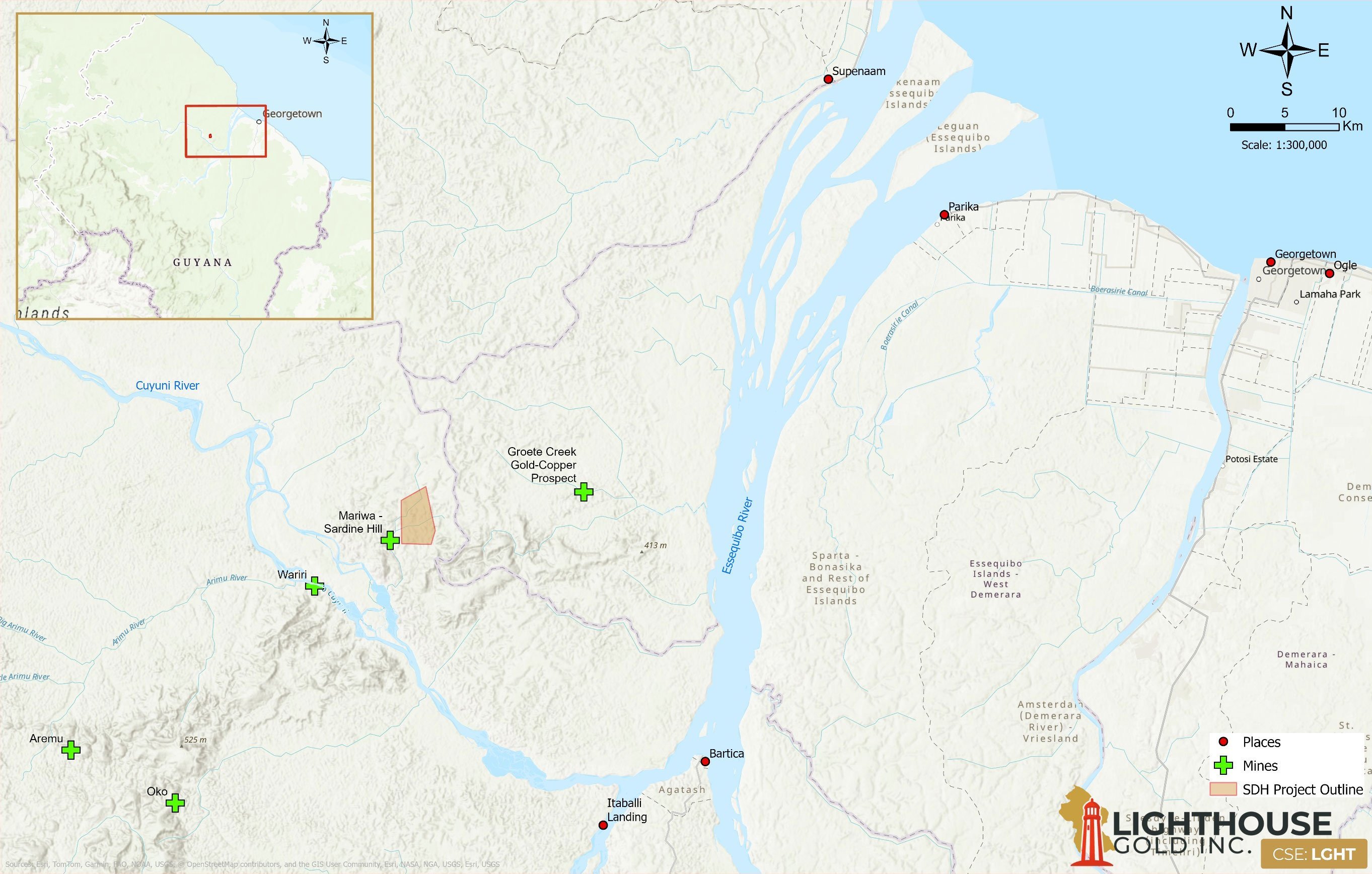 Regional location map &mdash; Mariwa-Sardine Hill within the Lower Cuyuni district, Guyana